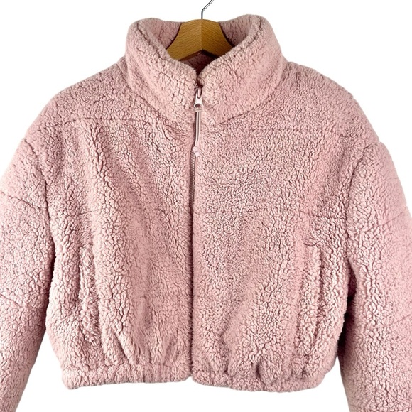 Streetwear Society Sherpa Teddy Pink Crop Jacket Size L, Oversized Kawaii Fluffy - Picture 3 of 13